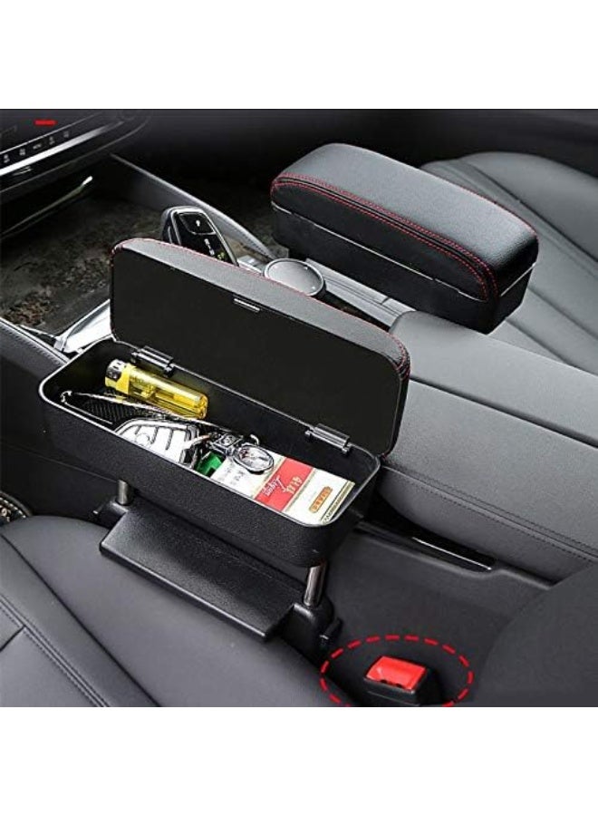 مسند ذراع سيارة من جلد البولي يوريثان مع حامل أكواب مخفي - منظم وسطية أنيق باللون الأسود لتخزين وأناقة محسّنين، تنظيم داخل السيارة | إكسسوارات سيارات حديثة | تشطيب من جلد البولي يوريثان، منظم تخزين سيارة - Image 2